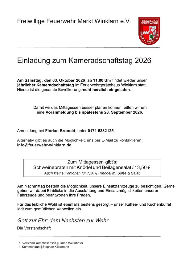 Einladung Kameradschaftstag 2026